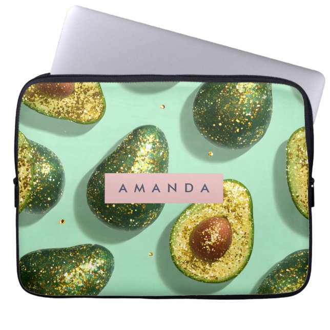 Personalized Pastel Glitter Avocado Design Laptop Fodral (Framsidan)