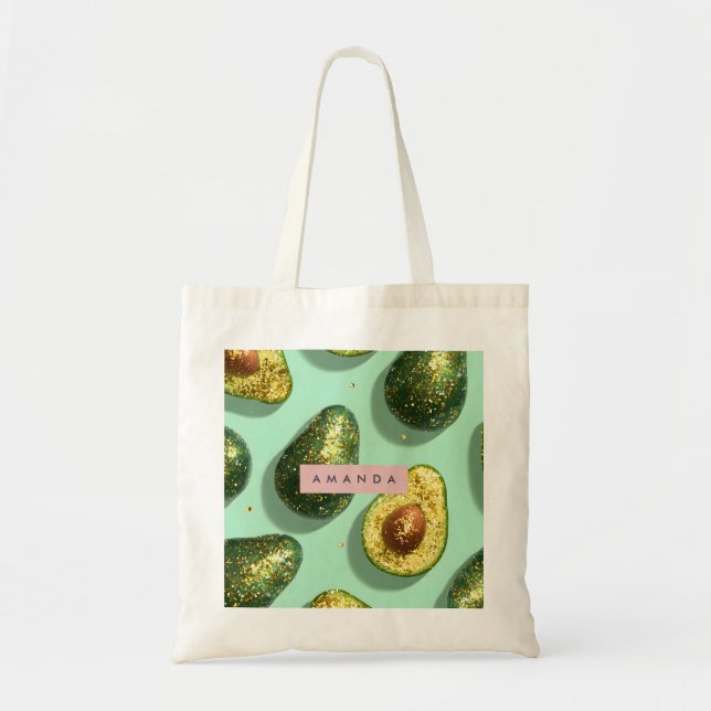 Personalized Pastel Glitter Avocado Design Tygkasse (Framsidan)