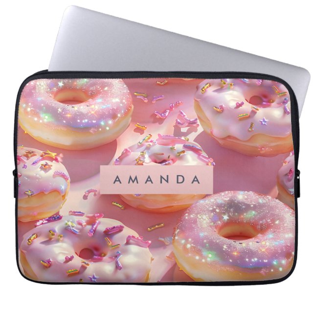 Personalized Pastel Glittering Pink Donut Dream Laptop Fodral (Framsidan)