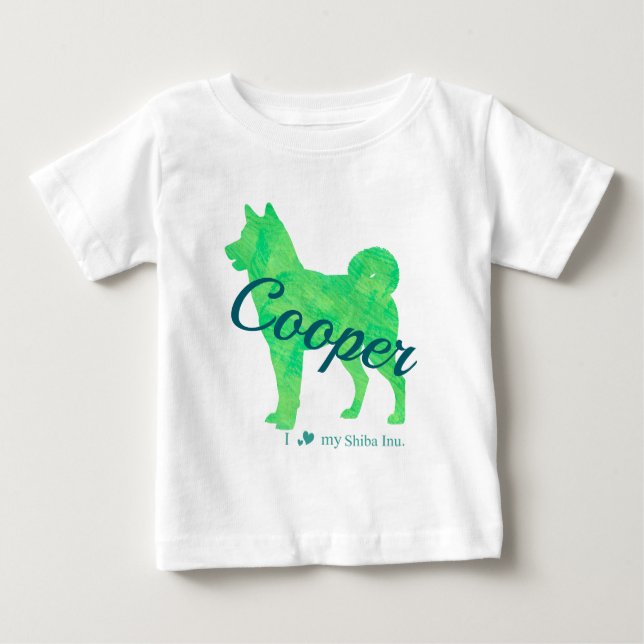 Personalized Pastel Green Shiba Inu T-Shirt 柴犬 (Framsida)
