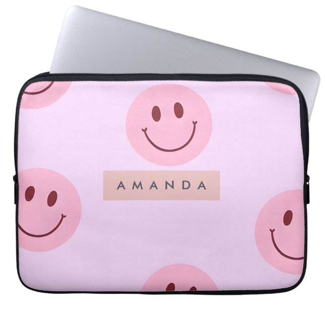 Personalized Pastel Lavender & Pink Smiley Face Laptop Fodral (Framsidan)
