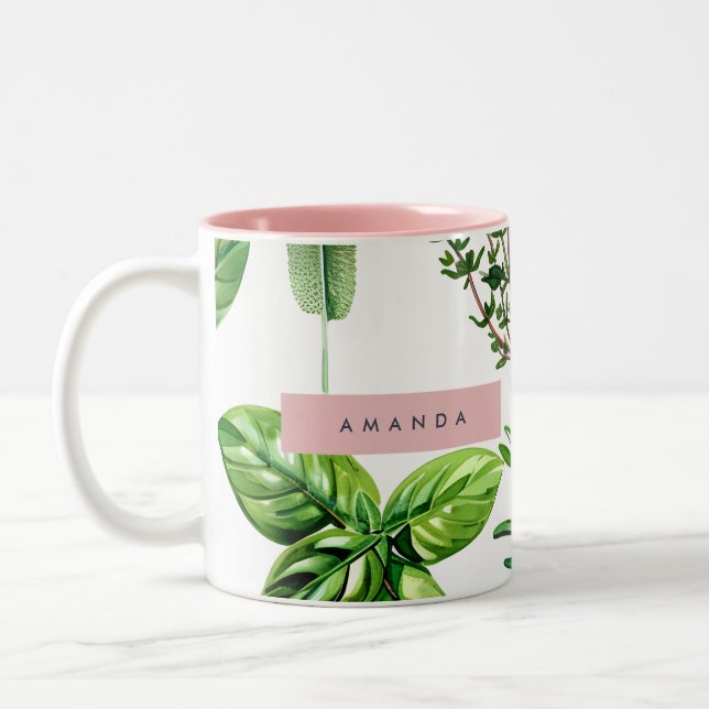 Personalized Pastel Lush Garden Herbs  Två-Tonad Mugg (Vänster)