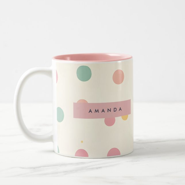 Personalized Pastel Macaron Polka Dot  Två-Tonad Mugg (Vänster)