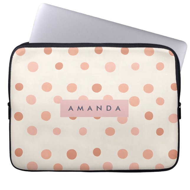 Personalized Pastel Peach & Blush Polka Dot  Laptop Fodral (Framsidan)