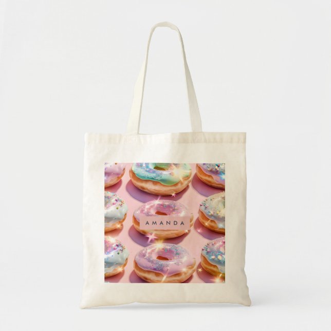 Personalized Pastel Pink Donut Sparkle Tygkasse (Framsidan)