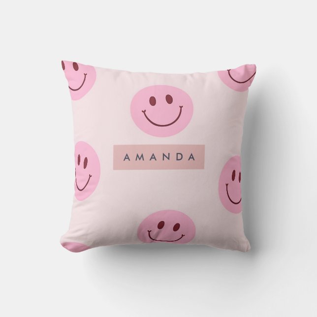 Personalized Pastel Pink Smiley Face  Kudde (Framsida)