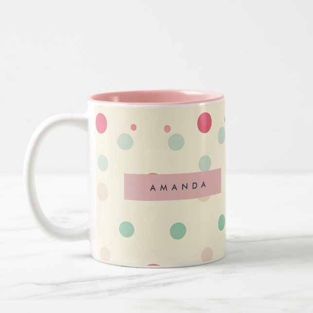 Personalized Pastel Polka Dot Style  Två-Tonad Mugg (Vänster)