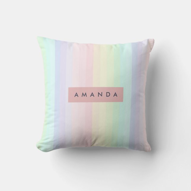 Personalized Pastel Rainbow Stripe Kudde (Framsida)