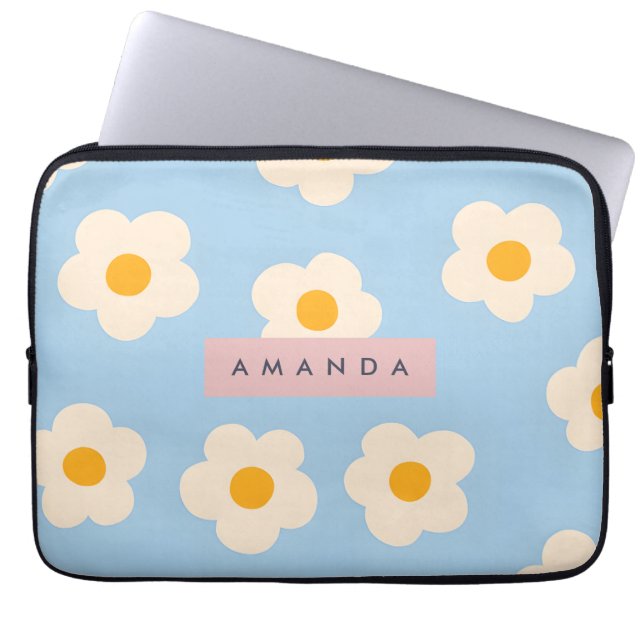 Personalized Pastel Retro Blue Daisy Flower Laptop Fodral (Framsidan)