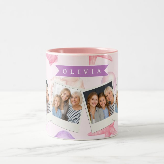 Personalized Pastel Seashell Coastal Custom Name Två-Tonad Mugg (Center)