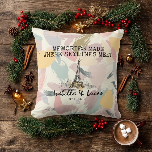 Personalized Pastel Skyline Couple Pillow Kudde (Skapare uppladdad)