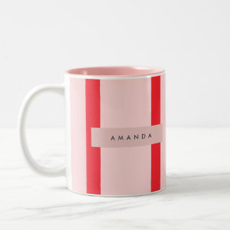 Personalized Pastel Stripes with Floral Accent Två-Tonad Mugg