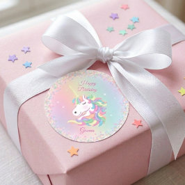 Personalized Pastel Unicorn Happy Birthday Sticker Runt Klistermärke