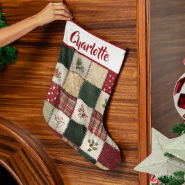 Personalized Patchwork Christmas Stocking Stor Julstrumpa