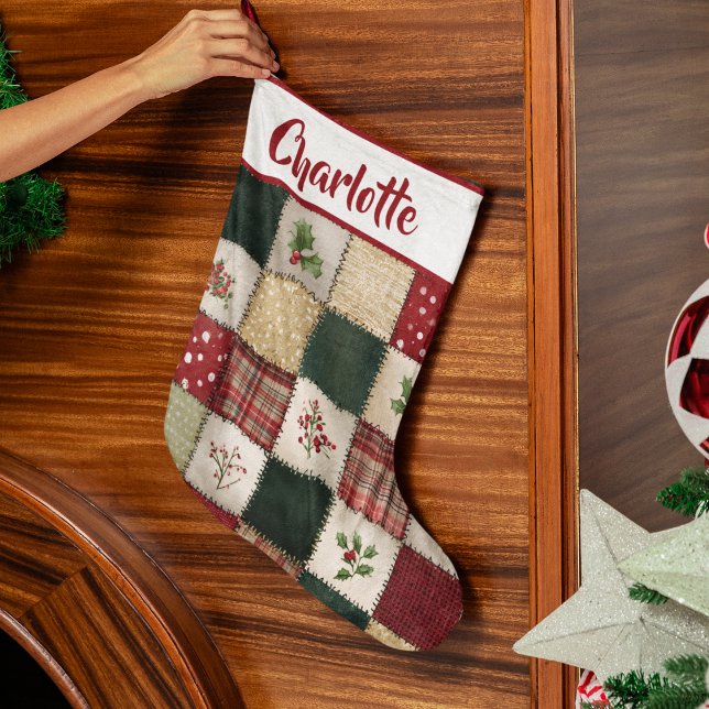 Personalized Patchwork Christmas Stocking  Stor Julstrumpa (Skapare uppladdad)