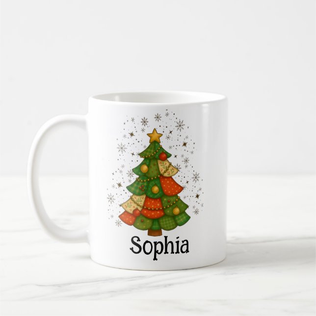 Personalized Patchwork Christmas Tree Holiday Cup  Kaffemugg (Vänster)
