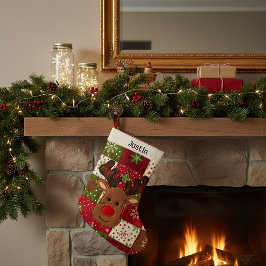 Personalized patchwork reindeer liten julstrumpa