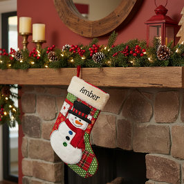 Personalized patchwork snowman liten julstrumpa