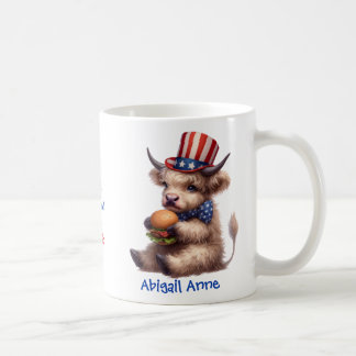 Personalized Patriotic Baby Highland Cow Coffee Kaffemugg