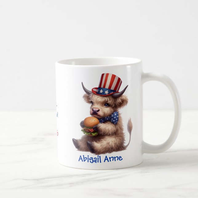 Personalized Patriotic Baby Highland Cow Coffee Kaffemugg (Höger)