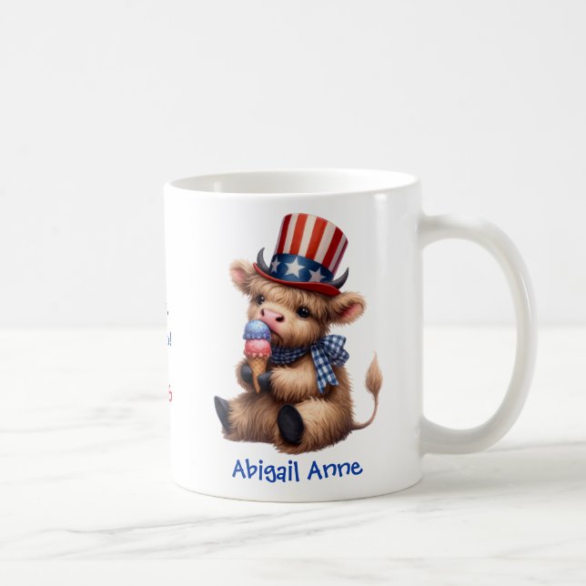 Personalized Patriotic Baby Highland Cow Coffee Kaffemugg (Höger)
