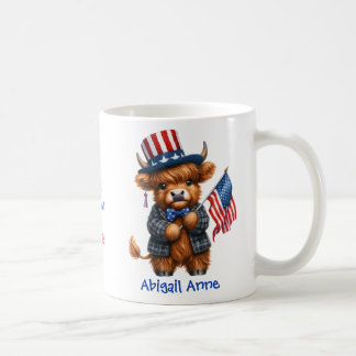 Personalized Patriotic Baby Highland Cow Kaffemugg