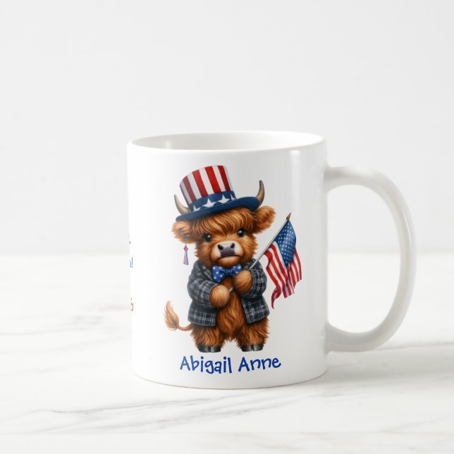 Personalized Patriotic Baby Highland Cow Kaffemugg (Höger)