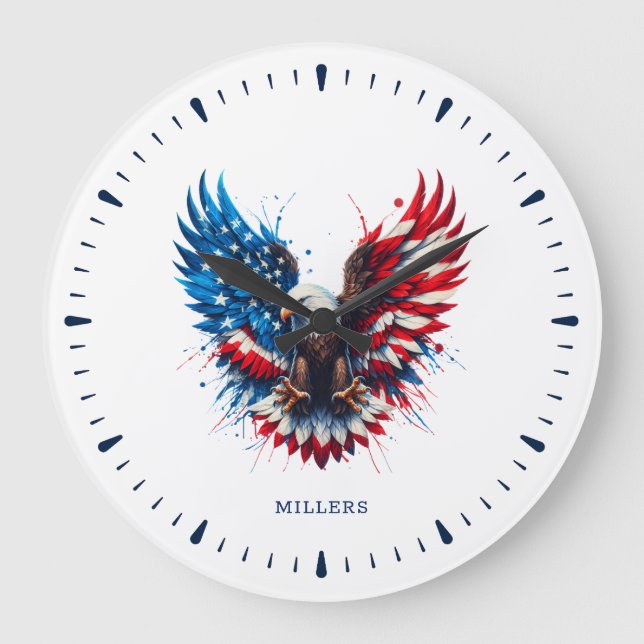 Personalized Patriotic Colors America Bold Eagle Stor Klocka (Framsida)
