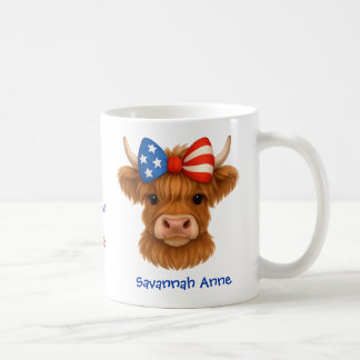 Personalized Patriotic Highland Cow Kaffemugg
