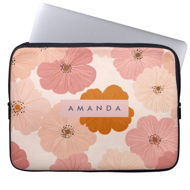 Personalized Peach and Pink Flower Print Laptop Fodral (Framsidan)