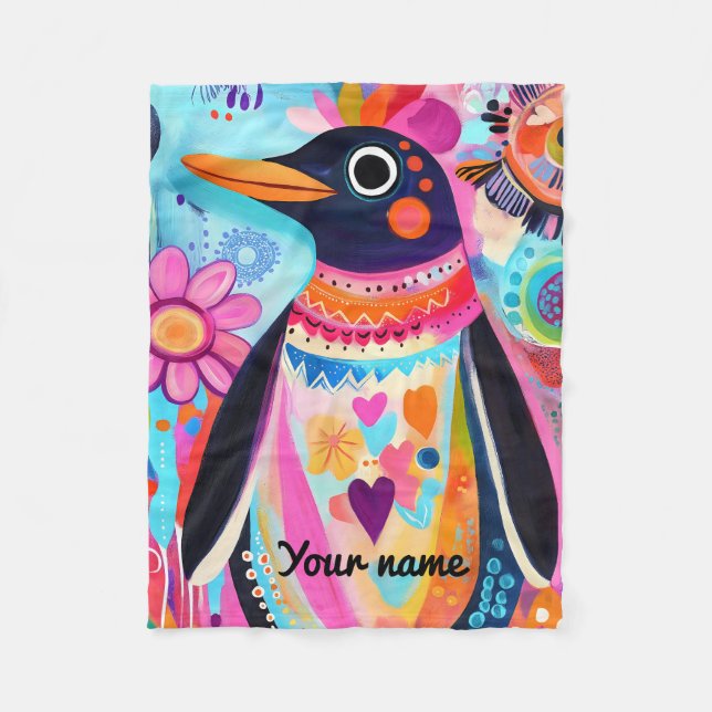 Personalized Penguin Blanket: Colorful Arctic  Fleecefilt (Framsidan)