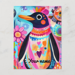 Personalized Penguin Card: Colorful Arctic Vykort