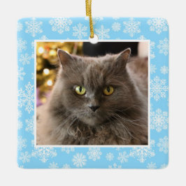 Personalized Pet Cat Dog Blue Snowflake Pattern Julgransprydnad Keramik