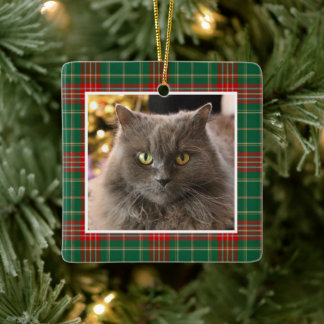 Personalized Pet Cat Dog Christmas Plaid Julgransprydnad Keramik