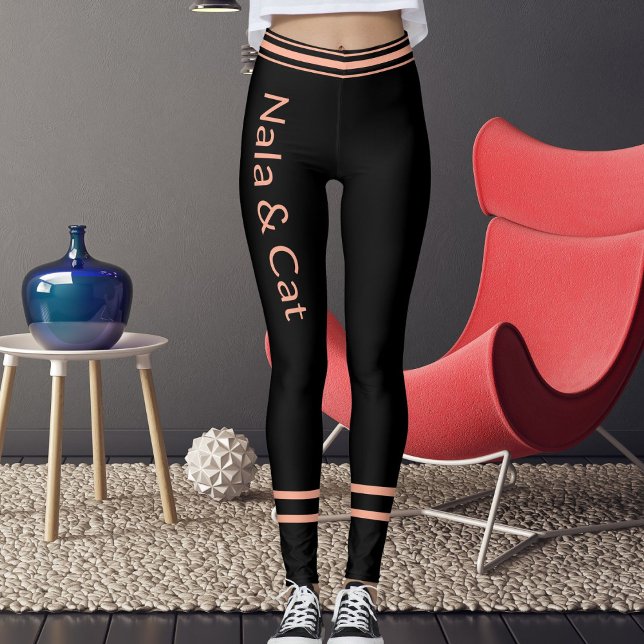Personalized Pet Cat Mom Name Peach Black Stripes Leggings (Skapare uppladdad)