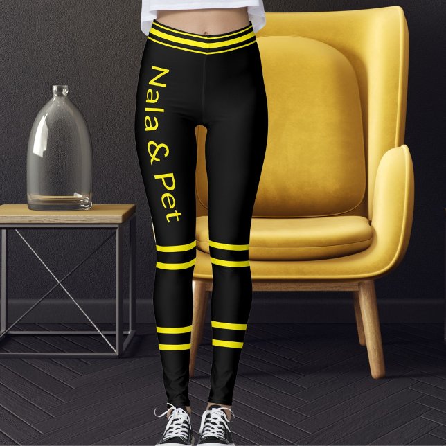 Personalized Pet Cat Mom Name Yellow Black Striped Leggings (Skapare uppladdad)