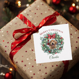 Personalized Pet Christmas with Wreath & Name Gåvor Etiketter
