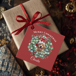 Personalized Pet Christmas with Wreath & Name Gåvor Etiketter