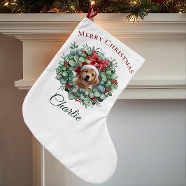 Personalized Pet Christmas with Wreath & Name Stor Julstrumpa