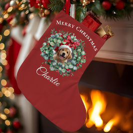 Personalized Pet Christmas with Wreath & Name Stor Julstrumpa