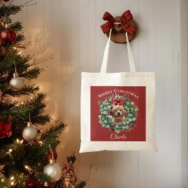Personalized Pet Christmas with Wreath & Name Tote Tygkasse