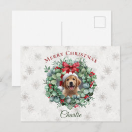 Personalized Pet Christmas with Wreath & Name Vykort