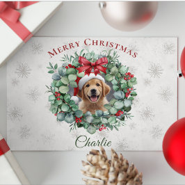 Personalized Pet Christmas with Wreath & Name Vykort