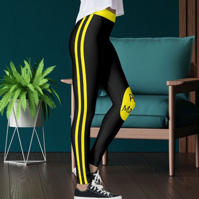 Personalized Pet Mama Yellow Black Stripes Stylish Leggings (Skapare uppladdad)