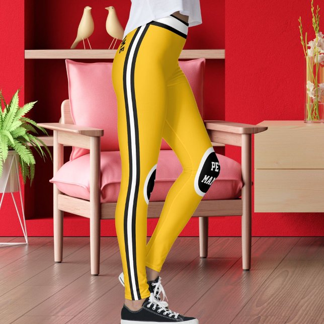Personalized Pet Mama Yellow Black White Striped Leggings (Skapare uppladdad)