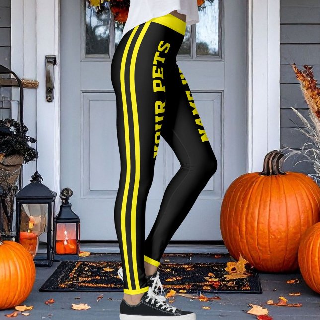 Personalized Pet Mom Cute Black And Yellow Stripes Leggings (Skapare uppladdad)
