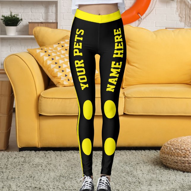 Personalized Pet Mom Stylish Yellow Black Stripes Leggings (Skapare uppladdad)