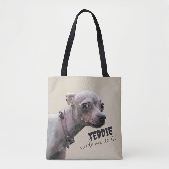 Personalized “[Pet Name] Made Me Do It” Tote Bag Tygkasse (Framsida)