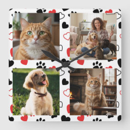 Personalized Pet Photo Collage Square Wall Clock  Fyrkantig Klocka