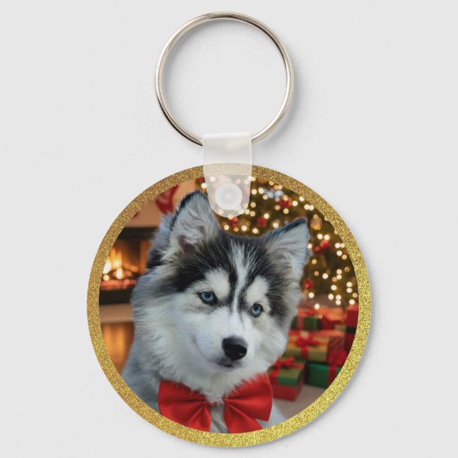 Personalized Pet Photo "Love" Gold Glitter Nyckelring (Framsida)